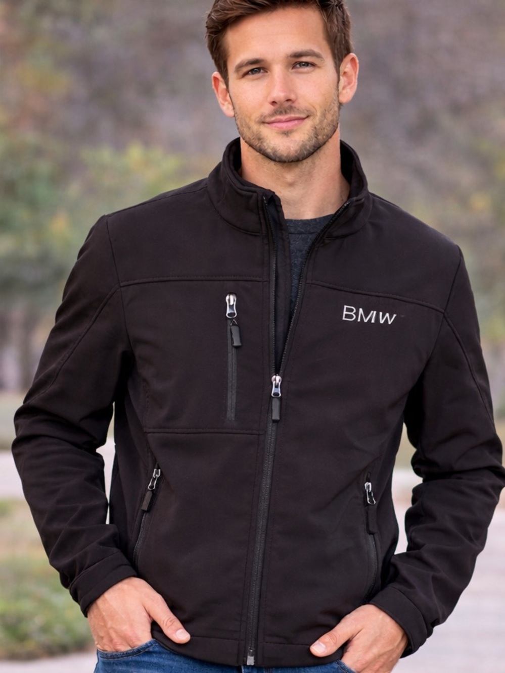 BMW oobe Black Softshell Jacket Coat Full Zip Size Medium